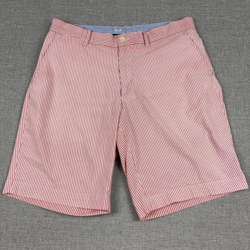 Polo Ralph Lauren Shorts Mens 32 Red Striped Cotton Chino Searsucker 9 Inseam
